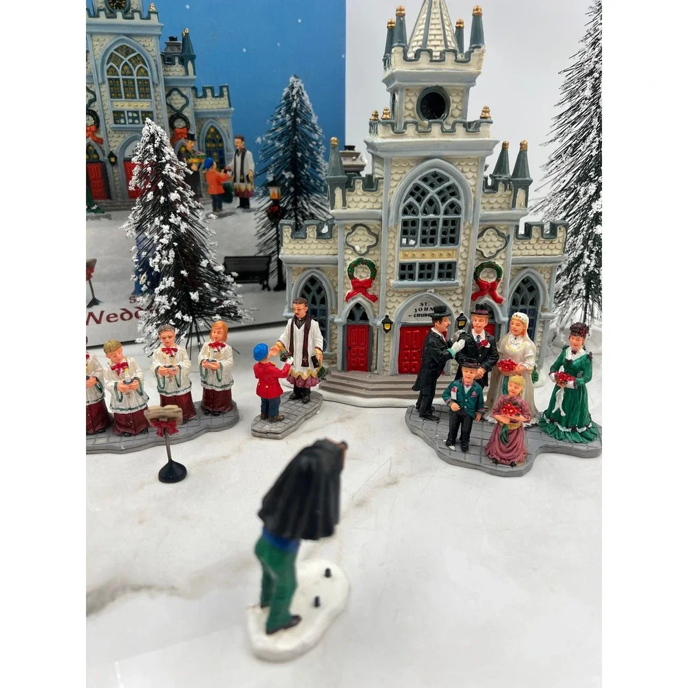 Lemax Carole Towne St John Church Wedding Set 2001 Christmas Village Lit Boxed